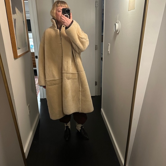 Cream Shearling Leather Jacket - Picture 7 of 11